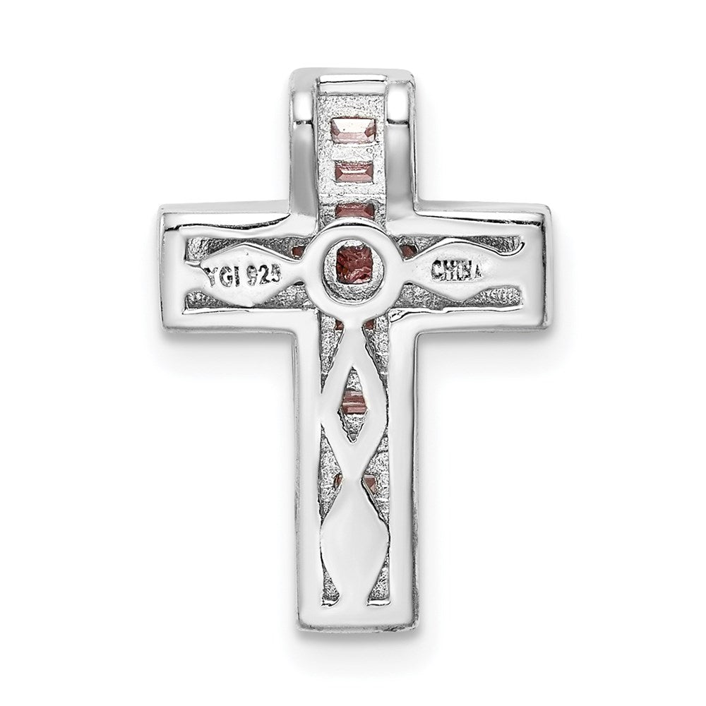 Sterling Silver Rhodium-plated Pink & White CZ Cross Chain Slide QC9385