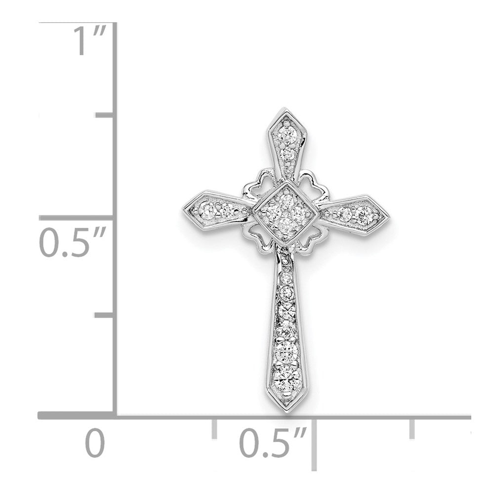 Sterling Silver Rhodium-plated CZ Cross Chain Slide QC9387