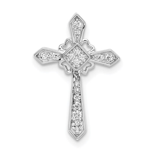 Sterling Silver Rhodium-plated CZ Cross Chain Slide QC9387