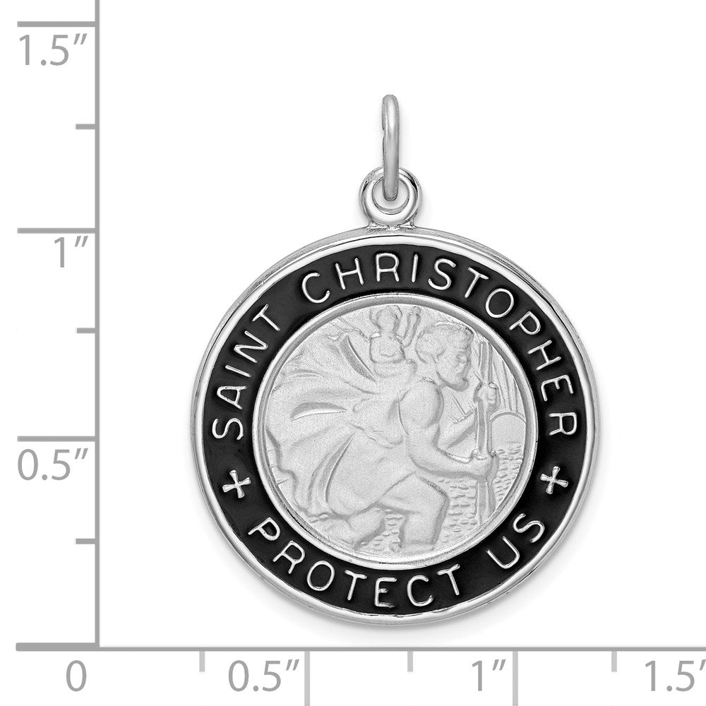 Sterling Silver Rhodium-plated Enamel St. Christopher Medal QC9416
