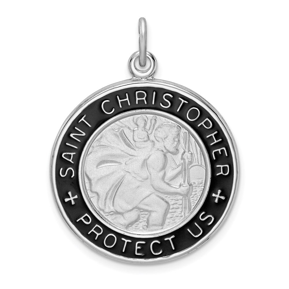 Sterling Silver Rhodium-plated Enamel St. Christopher Medal QC9416