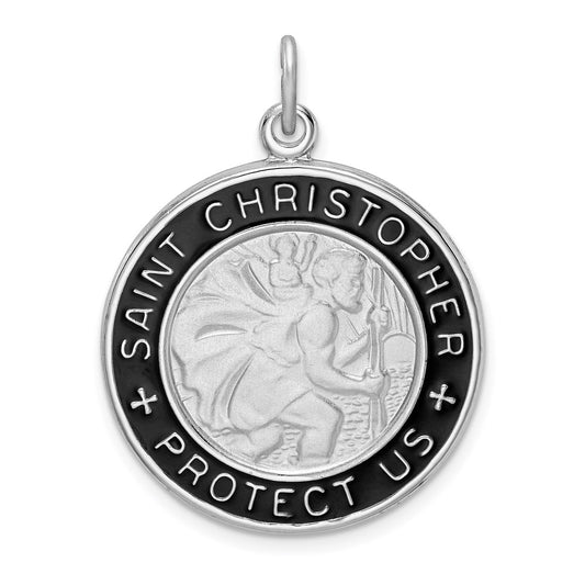 Sterling Silver Rhodium-plated Enamel St. Christopher Medal QC9416