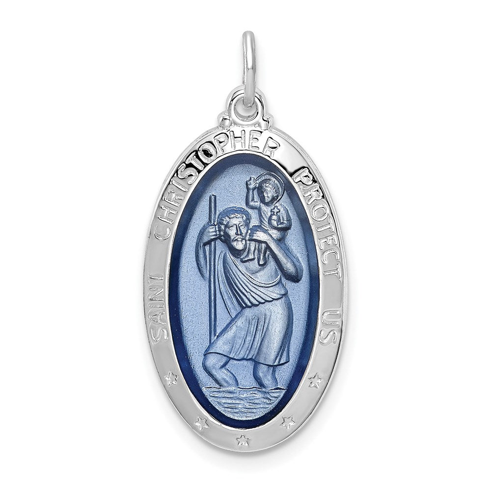 Sterling Silver Rhodium-plated Enamel St. Christopher Medal QC9417