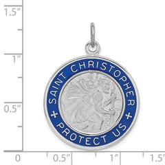 Sterling Silver Rhodium-plated Enamel St. Christopher Medal QC9418