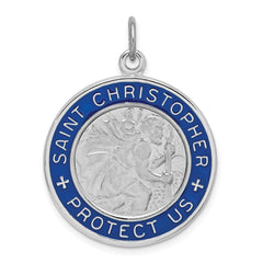 Sterling Silver Rhodium-plated Enamel St. Christopher Medal QC9418