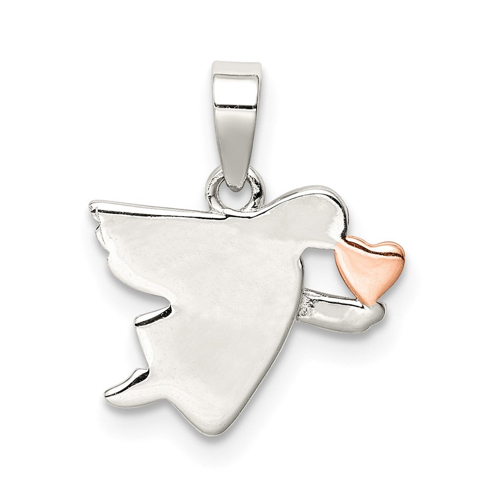 Sterling Silver Rose-tone Polished Angel Pendant QC9427