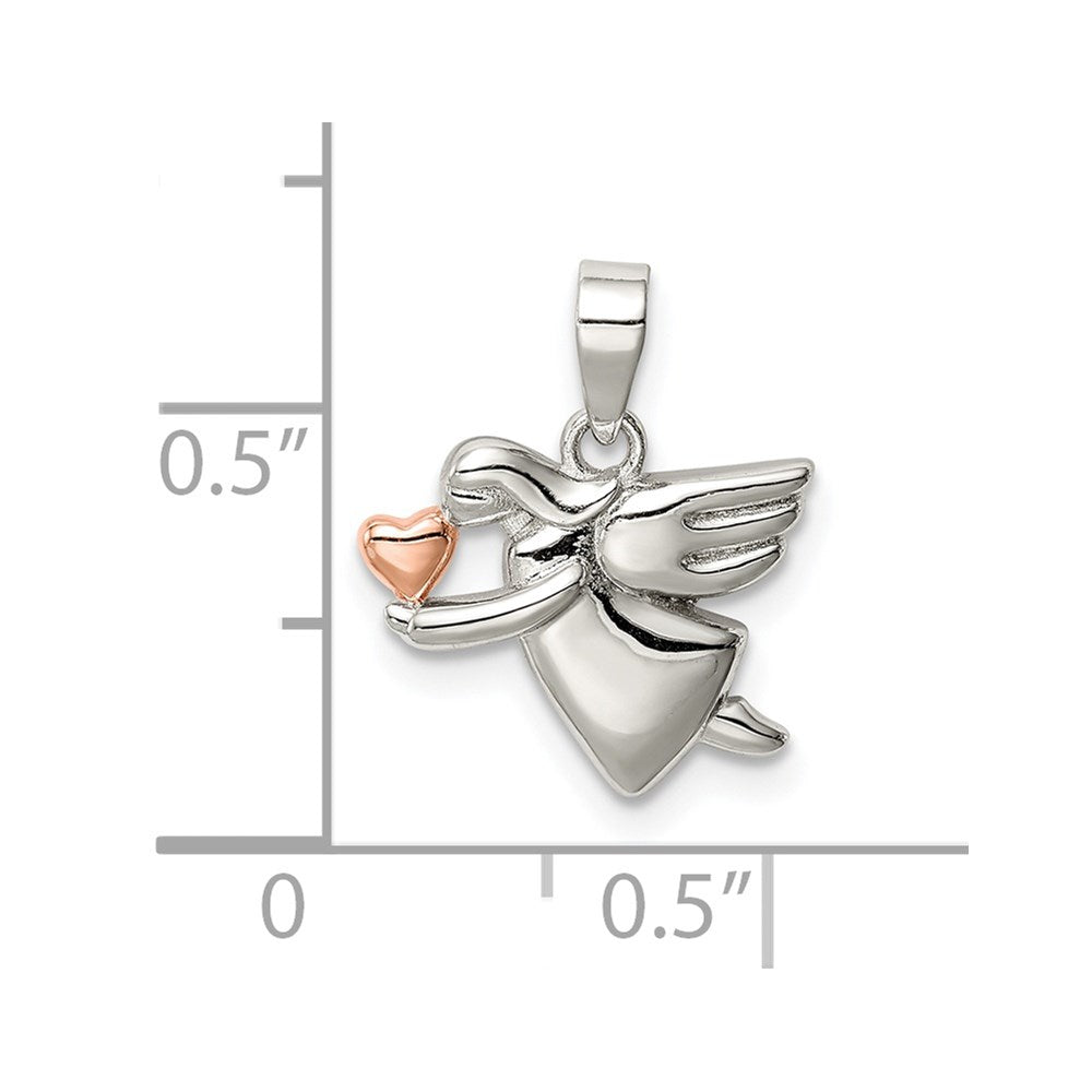 Sterling Silver Rose-tone Polished Angel Pendant QC9427