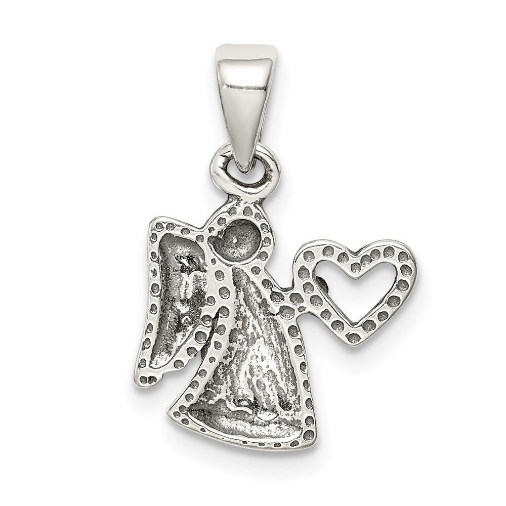 Sterling Silver Antiqued Angel with Heart Pendant QC9428