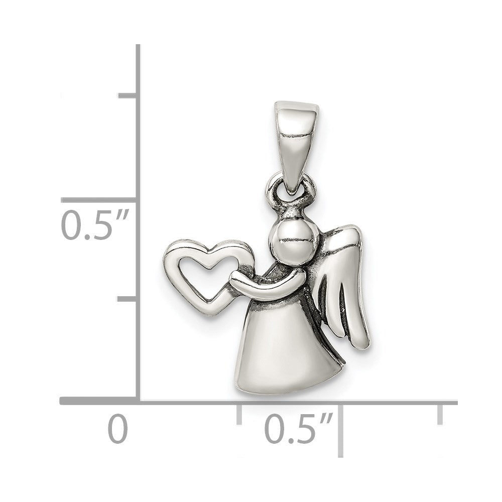 Sterling Silver Antiqued Angel with Heart Pendant QC9428
