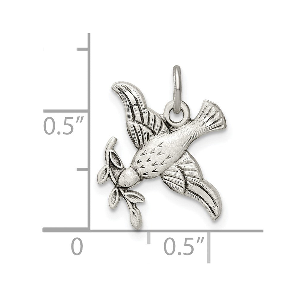 Sterling Silver Antiqued Diamond-Cut Bird Pendant QC9434
