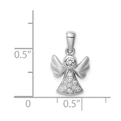 Sterling Silver Rhodium-plated CZ Satin Angel Pendant QC9436