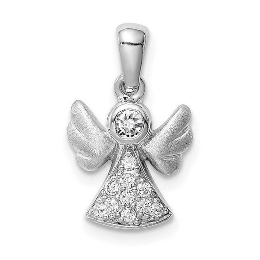 Sterling Silver Rhodium-plated CZ Satin Angel Pendant QC9436