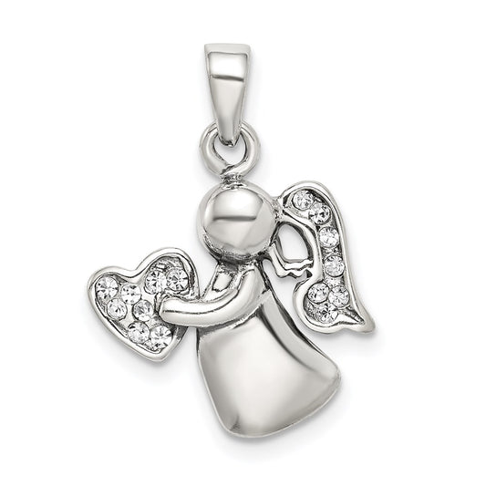 Sterling Silver Antiqued & CZ Angel Charm QC9438