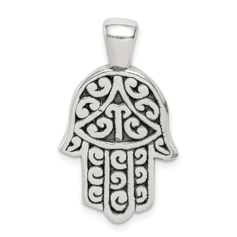 Sterling Silver Antiqued Hamsa Pendant QC9441