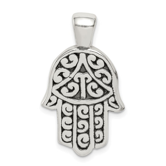 Sterling Silver Antiqued Hamsa Pendant QC9441