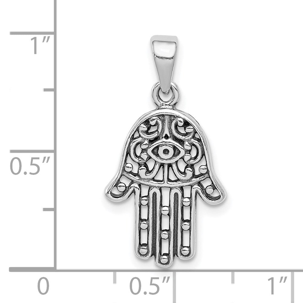 Sterling Silver Antiqued Hamsa Pendant QC9442