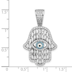 Sterling Silver Rhodium-plated White & Blue CZ Hamsa Eye Pendant QC9448