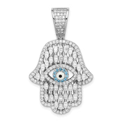 Sterling Silver Rhodium-plated White & Blue CZ Hamsa Eye Pendant QC9448