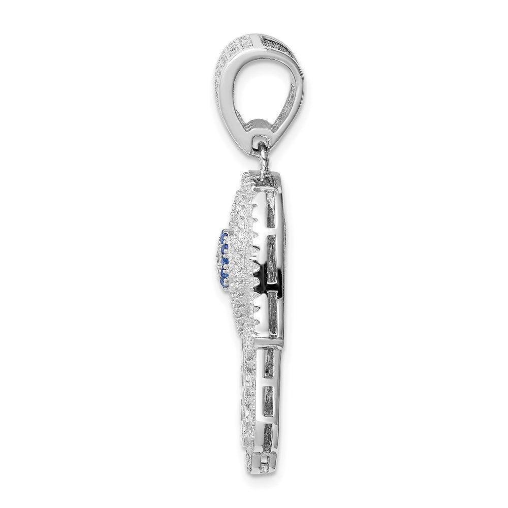 Sterling Silver Rhodium-plated Created Spinel & White CZ Hamsa Pendant QC9449