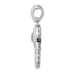 Sterling Silver Rhodium-plated Created Spinel & White CZ Hamsa Pendant QC9449