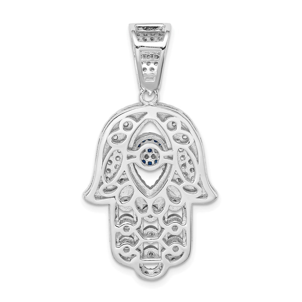 Sterling Silver Rhodium-plated Created Spinel & White CZ Hamsa Pendant QC9449