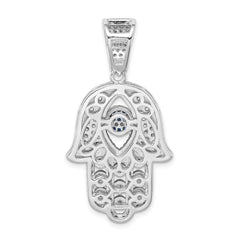 Sterling Silver Rhodium-plated Created Spinel & White CZ Hamsa Pendant QC9449