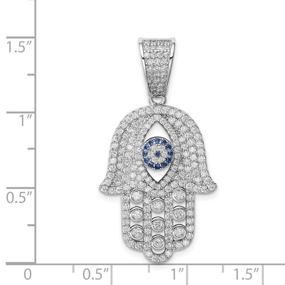 Sterling Silver Rhodium-plated Created Spinel & White CZ Hamsa Pendant QC9449