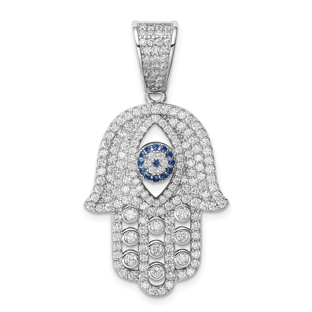 Sterling Silver Rhodium-plated Created Spinel & White CZ Hamsa Pendant QC9449