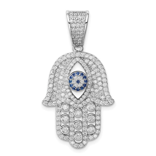 Sterling Silver Rhodium-plated Created Spinel & White CZ Hamsa Pendant QC9449