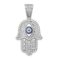 Sterling Silver Rhodium-plated Created Spinel & White CZ Hamsa Pendant QC9449
