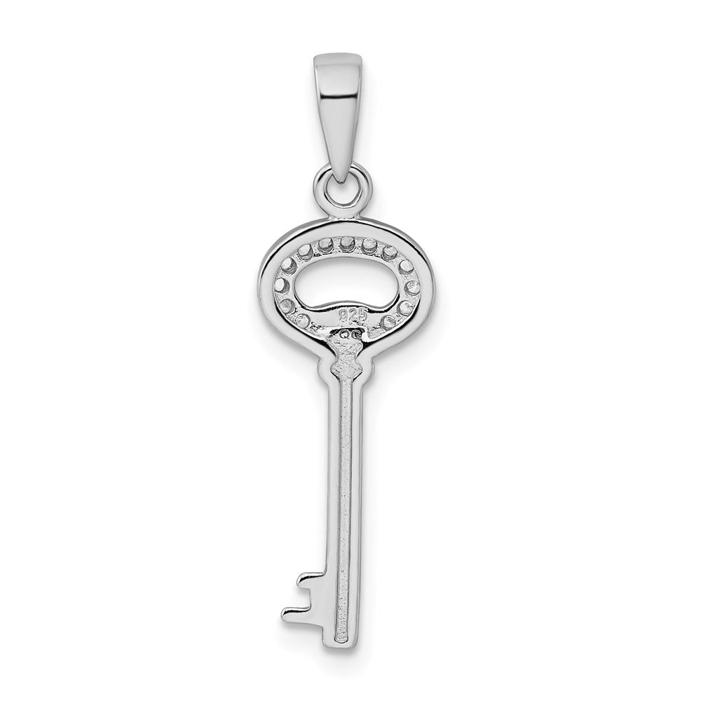 Sterling Silver Rhodium-Plated CZ Key Pendant QC9480