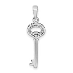 Sterling Silver Rhodium-Plated CZ Key Pendant QC9480