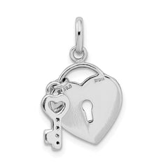 Sterling Silver Rhodium-plated CZ Glitter Infused Heart and Key Pendant QC9485