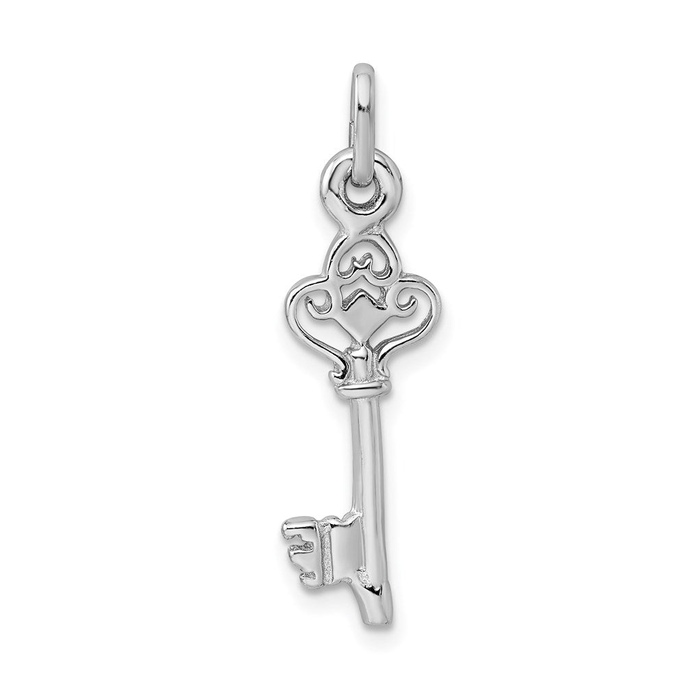 Sterling Silver Rhodium-plated Polished Key Pendant QC9487