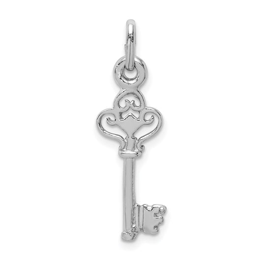 Sterling Silver Rhodium-plated Polished Key Pendant QC9487