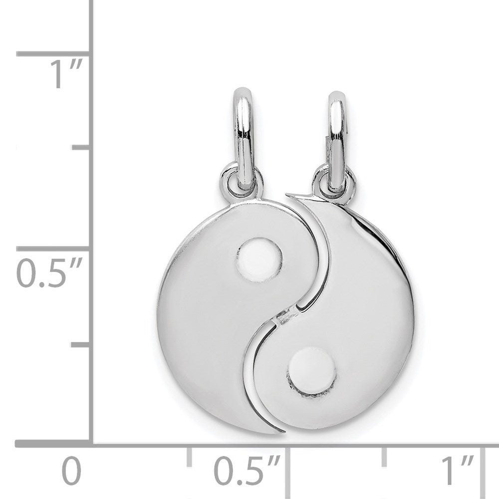 Sterling Silver Rhodium-plate Brush & Polished Yin Yang Break Apart Pendant QC9502