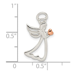 Sterling Silver & Rose Tone Polished Angel Pendant QC9506