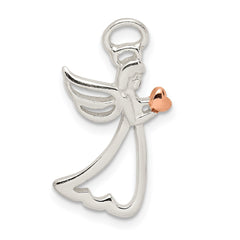 Sterling Silver & Rose Tone Polished Angel Pendant QC9506