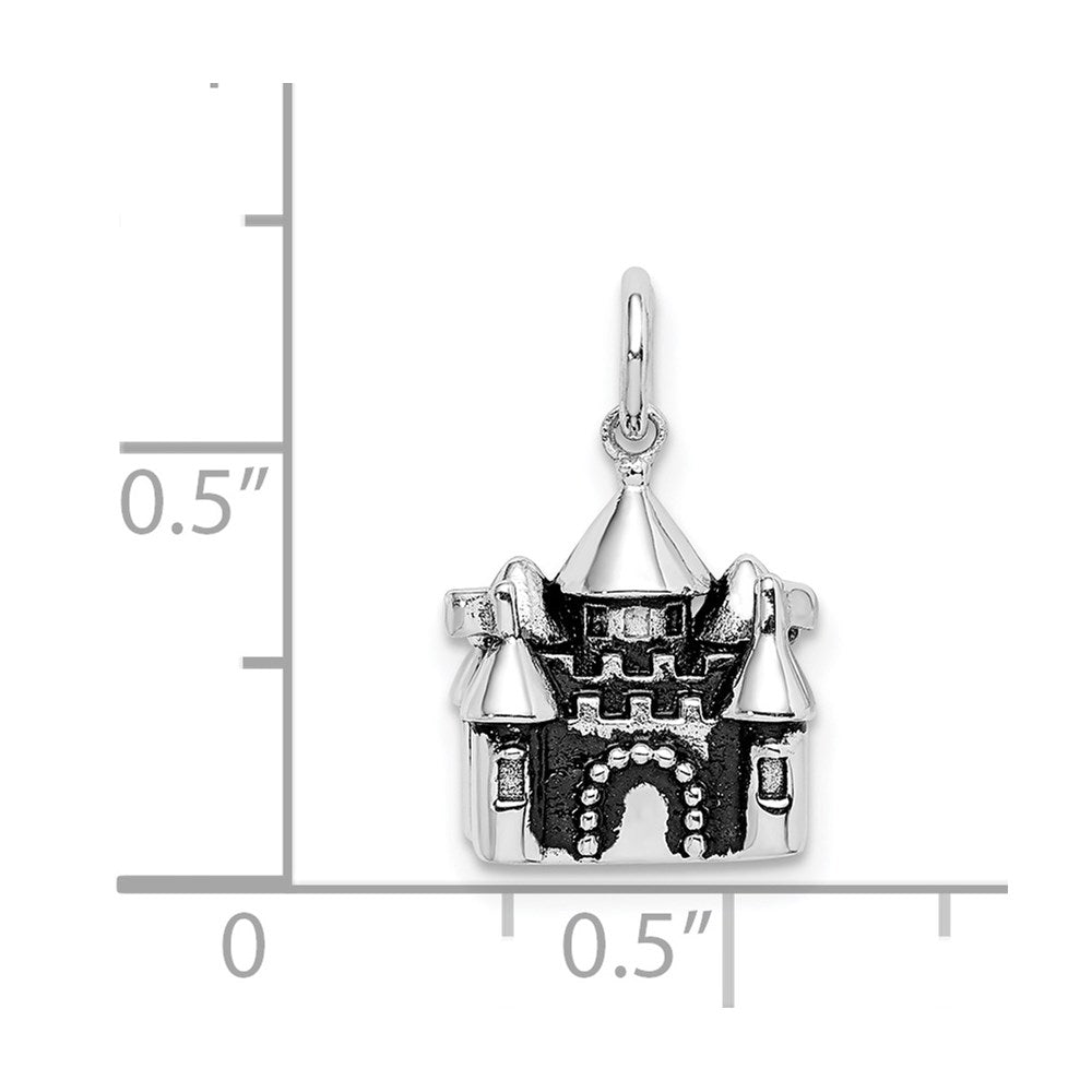 Sterling Silver Rhodium-plated Antiqued Castle Pendant QC9514