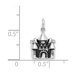 Sterling Silver Rhodium-plated Antiqued Castle Pendant QC9514