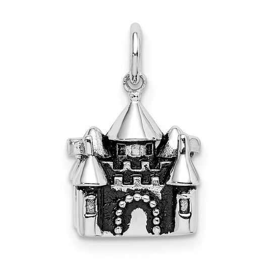 Sterling Silver Rhodium-plated Antiqued Castle Pendant QC9514