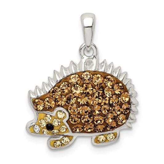 Sterling Silver Rhod-pltd Brown Preciosa Crystal Hedgehog Pendant QC9520
