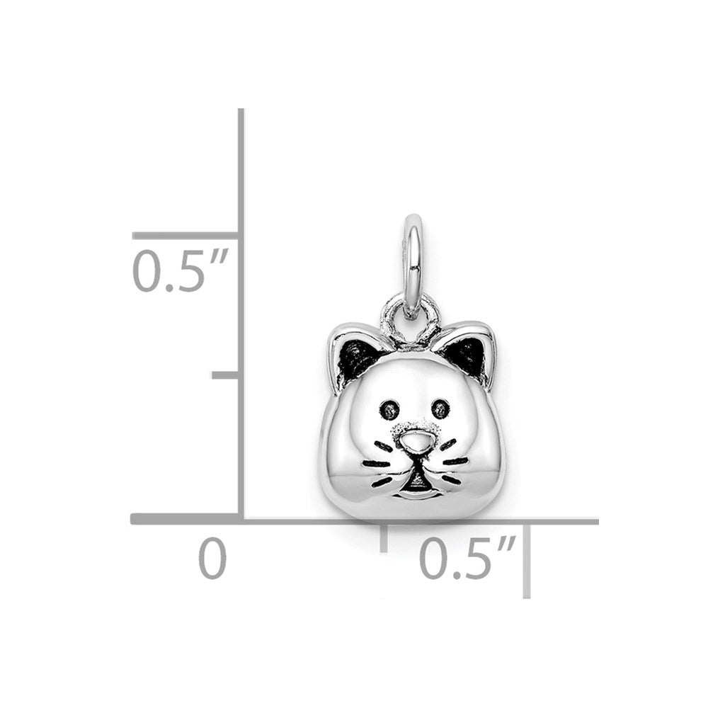 Sterling Silver Rhodium-plated Antiqued Cat Head Pendant QC9521