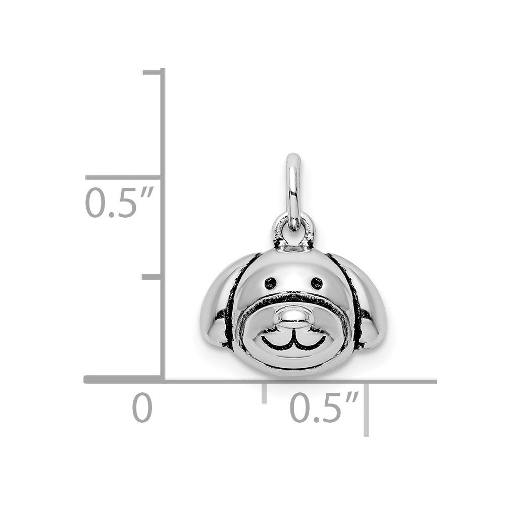 Sterling Silver Rhodium-plated Antiqued Dog Head Pendant QC9522