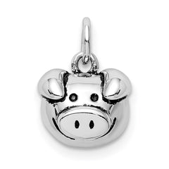 Sterling Silver Rhodium-plated Antiqued Pig Head Pendant QC9523