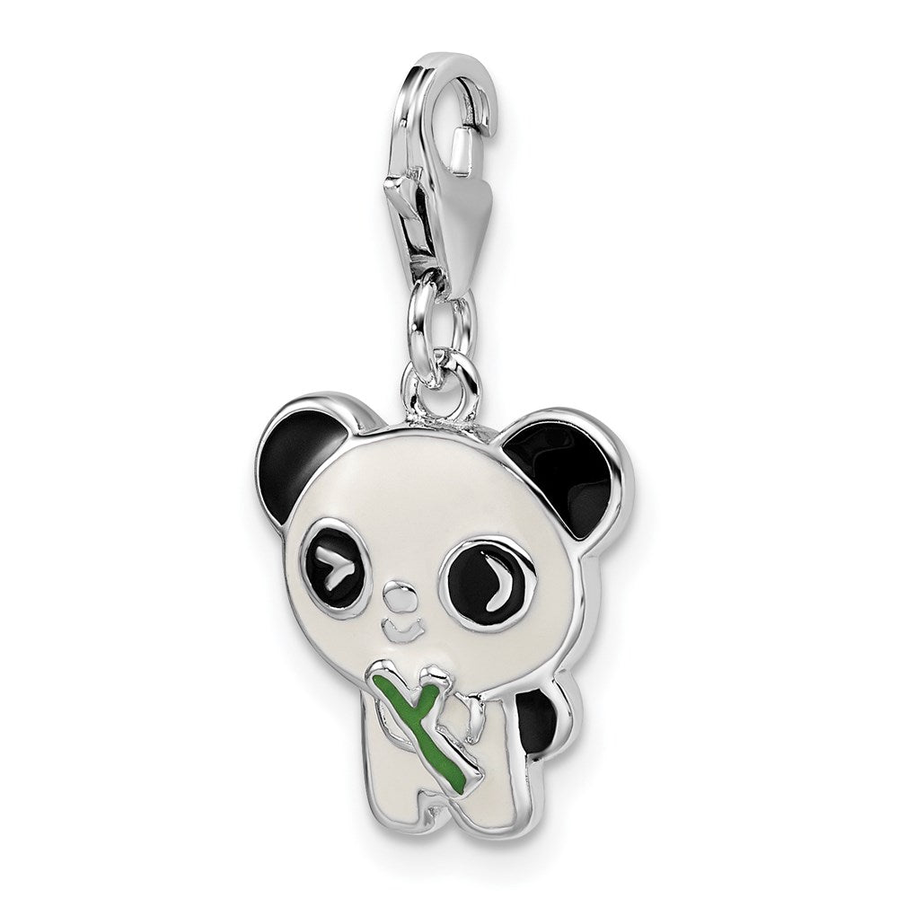 Sterling Silver Rhodium-plated Enameled Panda w/Lobster Clasp Charm QC9524