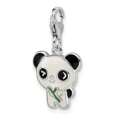 Sterling Silver Rhodium-plated Enameled Panda w/Lobster Clasp Charm QC9524