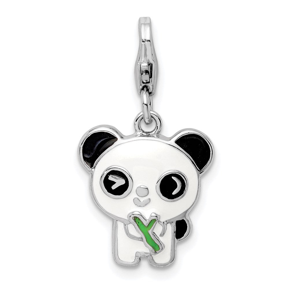 Sterling Silver Rhodium-plated Enameled Panda w/Lobster Clasp Charm QC9524