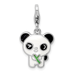 Sterling Silver Rhodium-plated Enameled Panda w/Lobster Clasp Charm QC9524