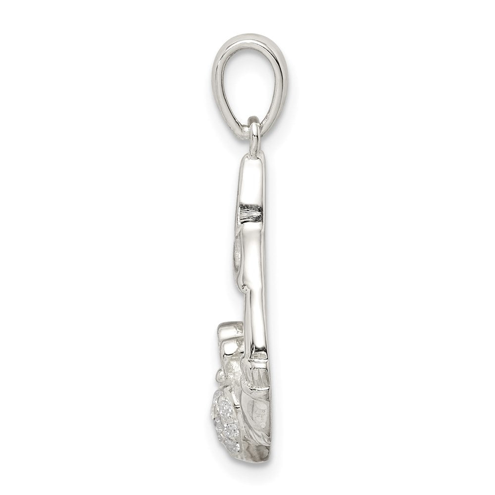 Sterling Silver Polished CZ Claddagh w/Trinity Knot Pendant QC9563